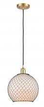  516-1P-SG-G121-10CBK - Farmhouse Chicken Wire - 1 Light - 10 inch - Satin Gold - Cord hung - Mini Pendant