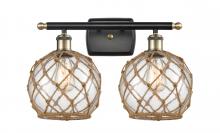  516-2W-BAB-G122-8RB - Farmhouse Rope - 2 Light - 18 inch - Black Antique Brass - Bath Vanity Light