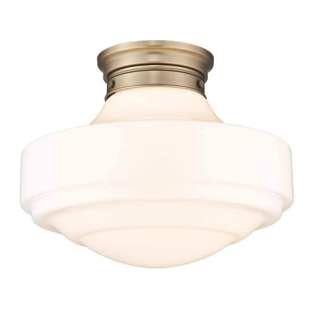 Ingalls Large Semi-Flush in Modern Brass and Vintage Milk Glass Shade