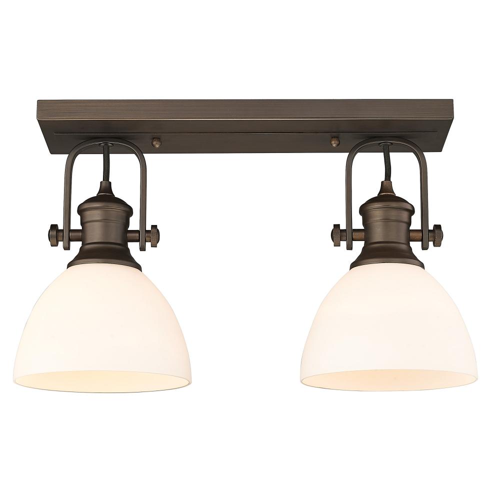 Hines 2-Light Semi-Flush in Rubbed Bronze with Opal Glass