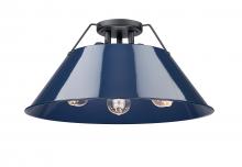 Golden 3306-3FM BLK-NVY - Orwell BLK 3 Light Flush Mount in Matte Black with Matte Navy shade