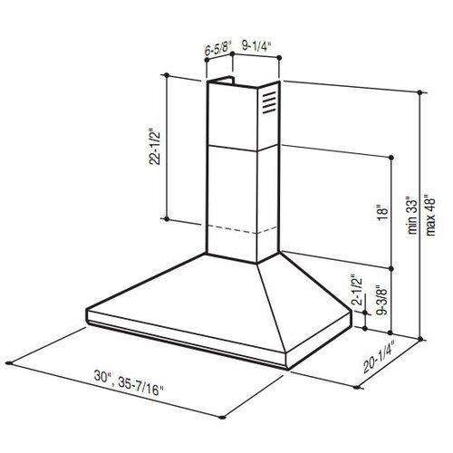 35-7/16 in. (90cm) , Stainless Steel , Chimney Hood,  Internal Blower, 450 CFM.