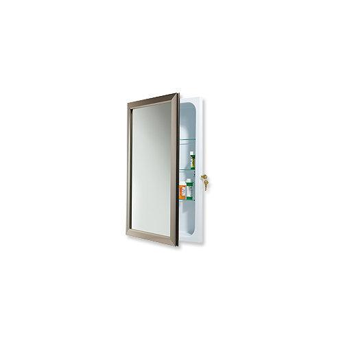 Specialty, Recessed,  25-1/2 in.W x 14 in.H, Locking, Satin Nickel Frame, Flat Mirrored Door.