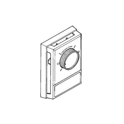 Line Voltage Wall Thermostat. Snap action bi-metallic, single pole — rated 120/240VAC, 22 amps. Temp