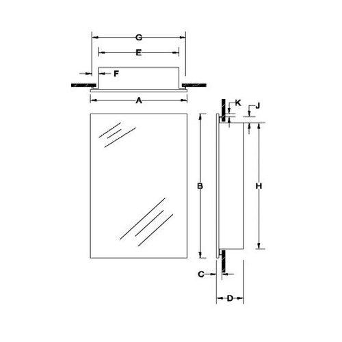 Focus, Recessed, 16 in.W x 22 in.H, Plastic Body, Frameless Mirrored Door.