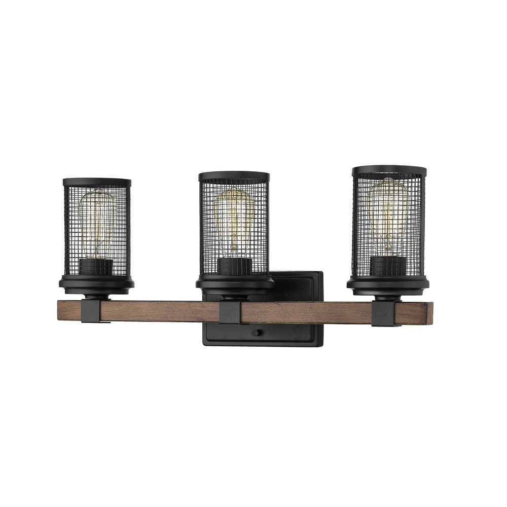 Mesa 3-Light Vanity Matte Black/Wood Grain