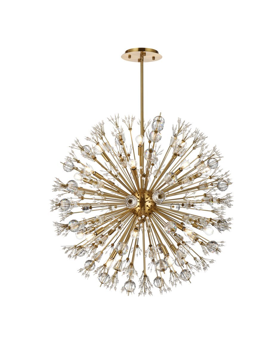 Vera 38 Inch Crystal Starburst Round Pendant in Gold