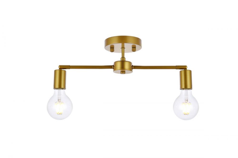 Zane 2 Lights Brass Flush Mount