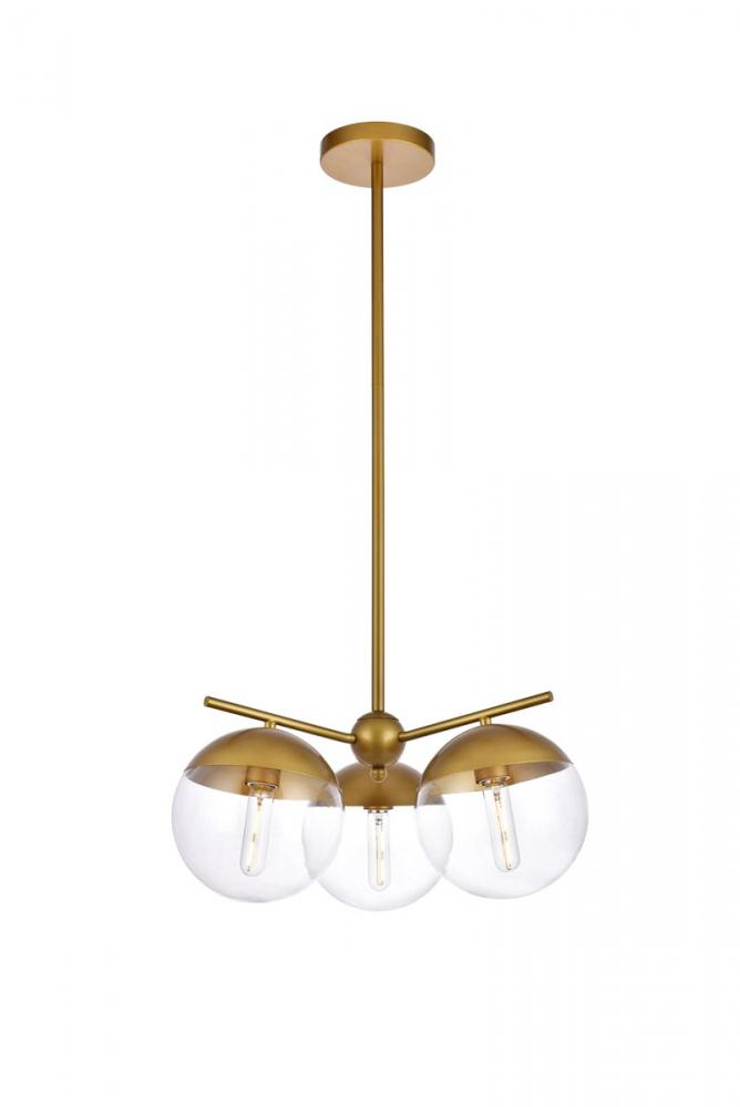 Eclipse 3 Lights Brass Pendant with Clear Glass