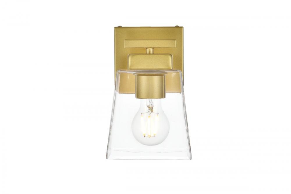 Merrick 1 Light Brass and Clear Bath Sconce