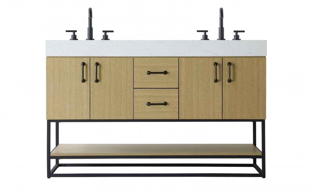 54 inch Double Bathroom Vanity in Honey Brown