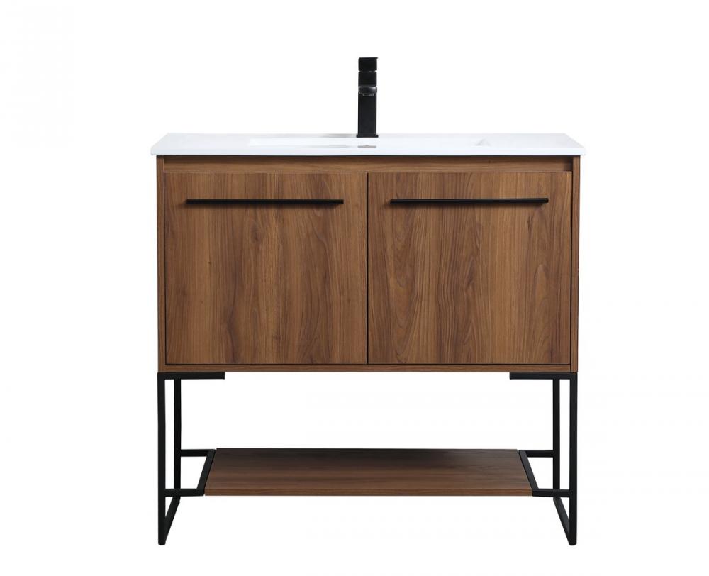 36 Inch Single Bathroom Vanity in Walnut Brown