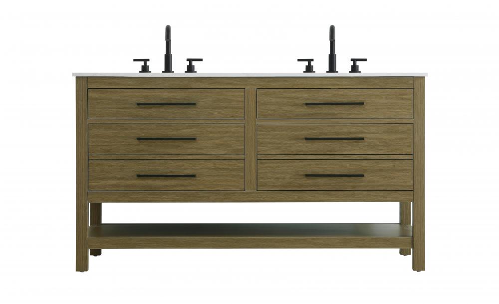 60 inch Double Bathroom Vanity in Chestnut Brown