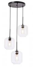 Elegant LD2274BK - Collier 3 Light Black and Clear Glass Pendant