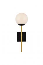 Elegant LD2360BKR - Neri 1 Light Black and Brass and White Glass Wall Sconce