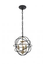 Elegant LD5055D12BRB - Wallace 3 Light Matte Black and Brass Pendant