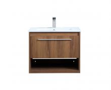 Elegant VF43024WB - 24 Inch Single Bathroom Floating Vanity in Walnut Brown