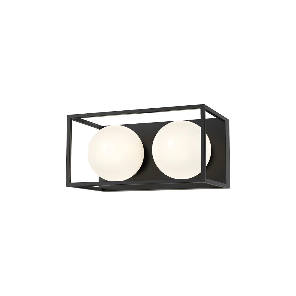 Amelia 13-in Matte Black/Opal Matte Glass 2 Lights Vanity