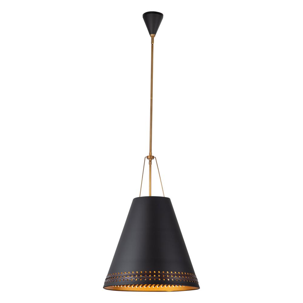 Brickell 20-in Matte Black/Hazelnut Leather 3 Lights Pendant