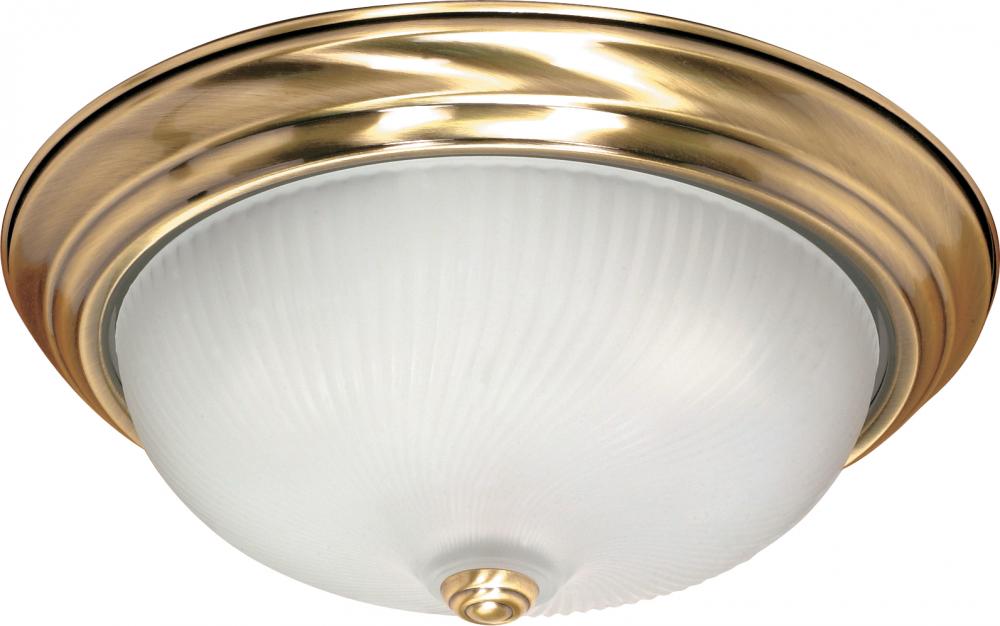 3-Light Flush Mount Ceiling Light Fixture in Antique Brass Finish with Frosted Swirl Glass