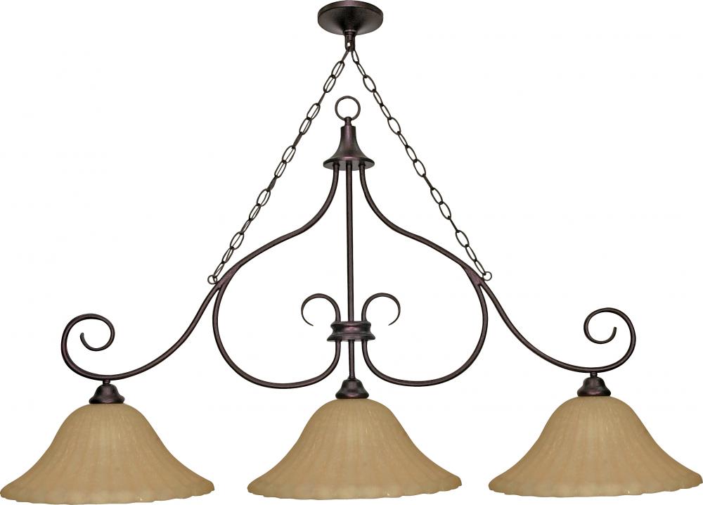 3-Light Island Pendant Light in Copper Bronze Finish with Champagne Linen Washed Glass and (3) 15W