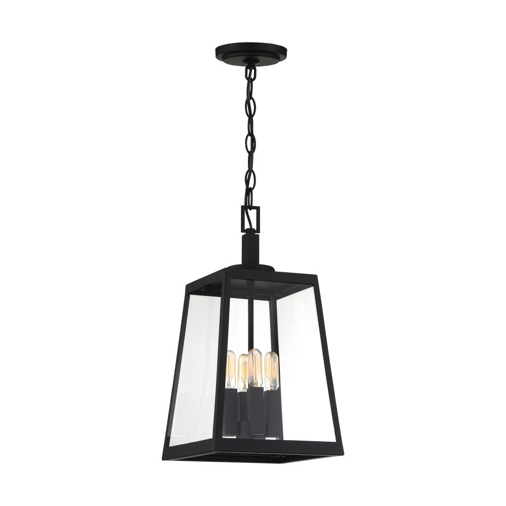 Halifax - 4 Light Hanging Lantern - with Clear Glass - Matte Black Finish