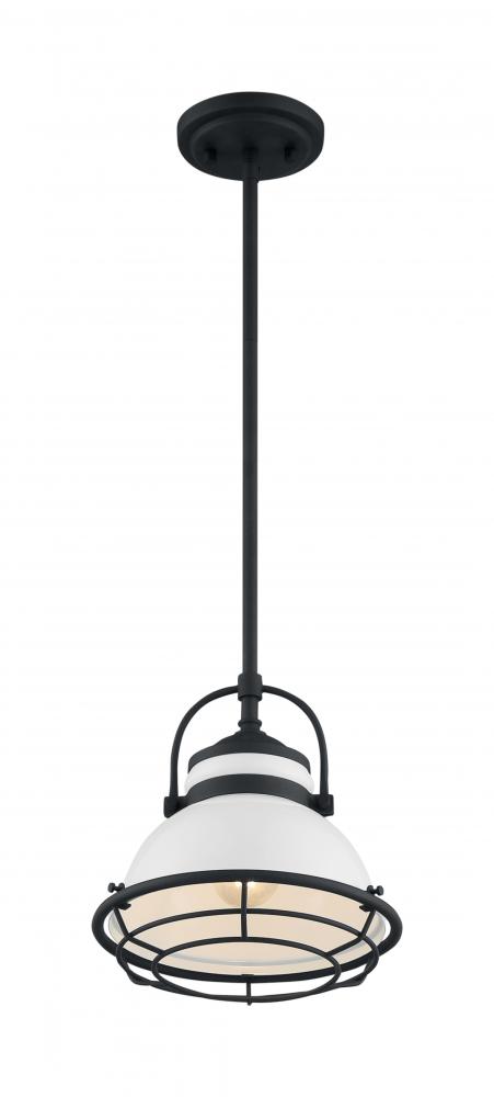 Upton - 1 Light Pendant with- Gloss White and Black Accents Finish