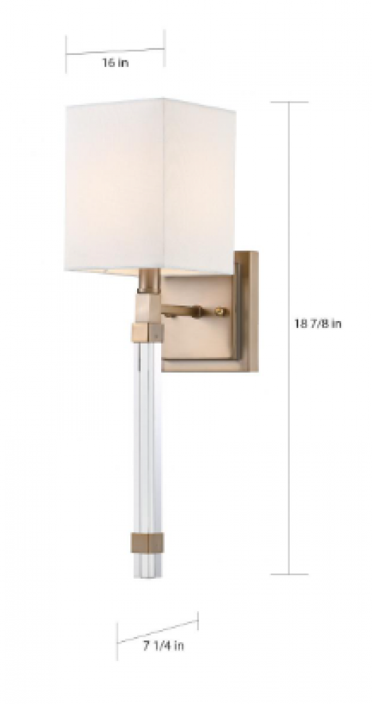 Thompson- 1 Light Wall Sconce - with White Linen Shade - Burnished Brass Finish