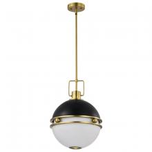 Nuvo 60/7878 - Everton 2 Light Pendant; 14 Inches; Matte Black & Brass Finish; Etched Opal Glass