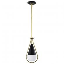 Nuvo 60/7903 - Admiral 1 Light Pendant; 10 Inches; Matte Black and Natural Brass Finish; White Opal Glass