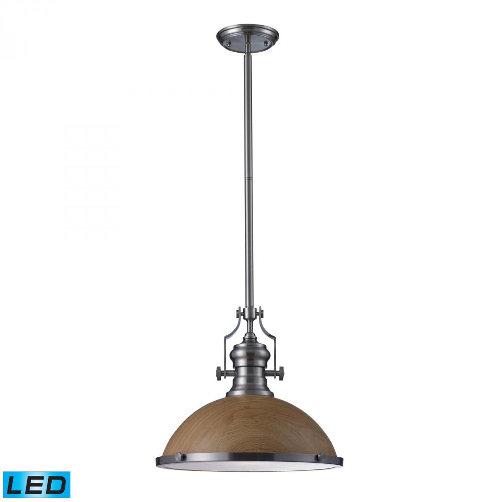 One Light Satin Nickel Medium Oak Shade Down Pendant